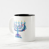 Tasse 2 Couleurs menorah à fleurs hanoukka (Devant gauche)