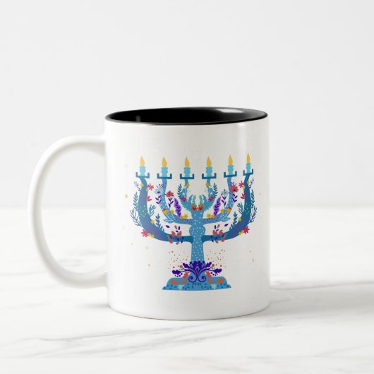 Tasse 2 Couleurs menorah à fleurs hanoukka (Gauche)