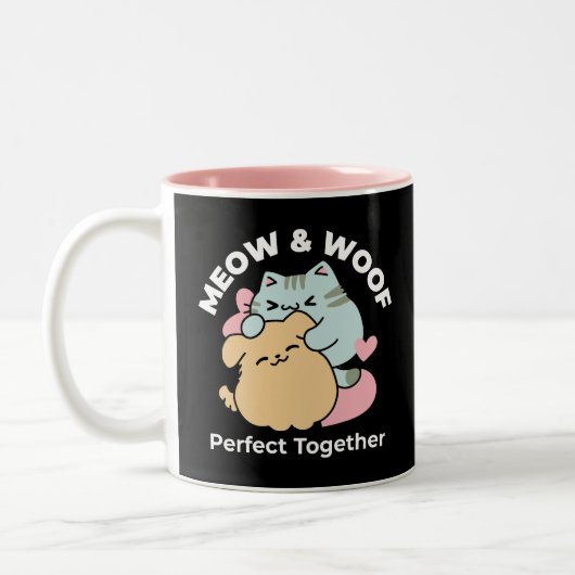 Tasse 2 Couleurs Meow & Woof Perfect Together - Cute Cat and Dog (Gauche)