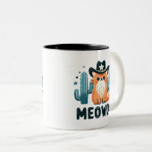 Tasse 2 Couleurs Meowdy Cowboy Casquette Cactus chat (Devant droit)