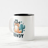 Tasse 2 Couleurs Meowdy Cowboy Casquette Cactus chat (Devant gauche)