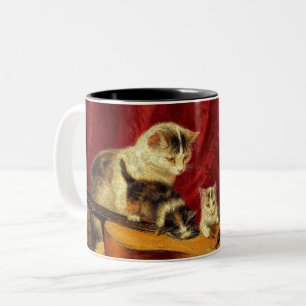 Tasse 2 Couleurs Mère Chat et chatons Jouer avec la guitare