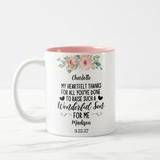 Tasse 2 Couleurs Mère du cadeau Groom avec un message de remercieme (Gauche)