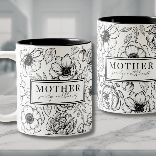 Tasse 2 Couleurs Mère Florale Noir Blanc