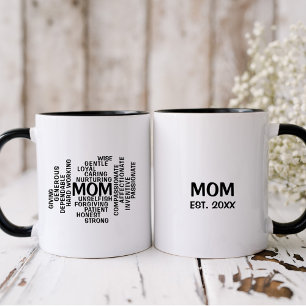 Tasse 2 Couleurs Mère Noire et Blanc Typographie Mot Cloud