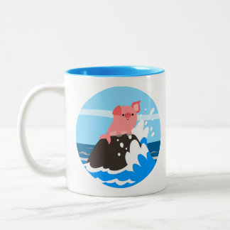 Tasse 2 Couleurs Merpig en caricature mignonne sur une mule de rock