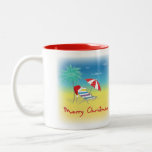 Tasse 2 Couleurs Merry Christmas, Santa Hat, Palm Tree, Beach<br><div class="desc">Joyeux Noël avec Santa Hat,  Palm Tree,  Parapluie de plage et chaise Illustration par Inge Lewis. Trouvez d'autres articles correspondants dans le magasin ingeinc.com.</div>