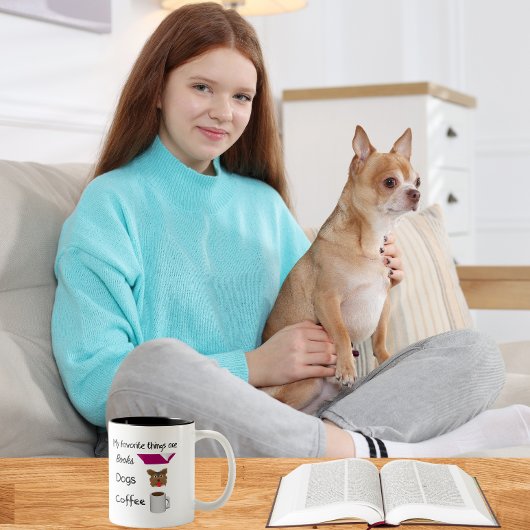 Tasse 2 Couleurs Mes favoris Livres, Chiens, Café