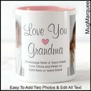 Tasse 2 Couleurs Message d'anniversaire de grand-mère & Deux photos