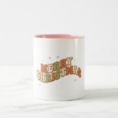 Tasse 2 Couleurs Message rétro funky de Noël (Centre)