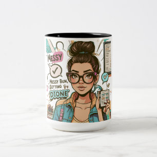 Tasse 2 Couleurs Messy Bun, Obtenir Tout Fait - Boss Babe Cartoon