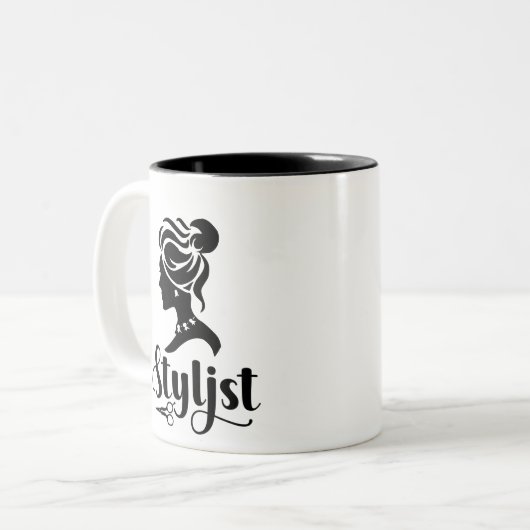 Tasse 2 Couleurs Messy Bun Silhouette Coiffeuse (Devant gauche)