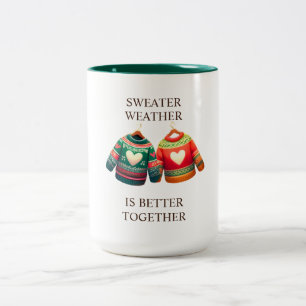 Tasse 2 Couleurs Météo Pullover Cœurs Rouges et Verts Personnalisé