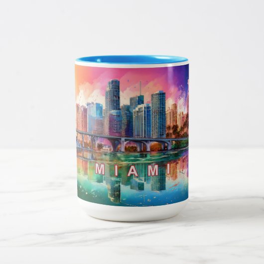 Tasse 2 Couleurs Miami Abstrait Art Skyline (Centre)