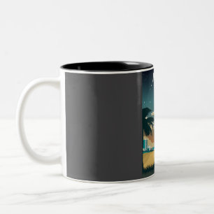 Tasse 2 Couleurs Miami Floride à la nuit Vintage Minimal Retro Beac