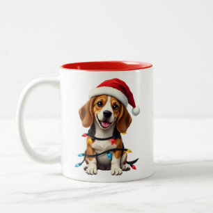 Tasse 2 Couleurs Mignon Beagle Noël Santa Chien Amateur