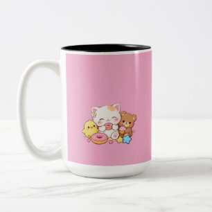 Tasse 2 Couleurs Mignon Chat Kawaii, Poussin & Ours en Peluche Donu