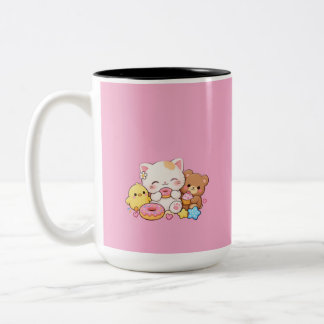 Tasse 2 Couleurs Mignon Chat Kawaii, Poussin & Ours en Peluche Donu