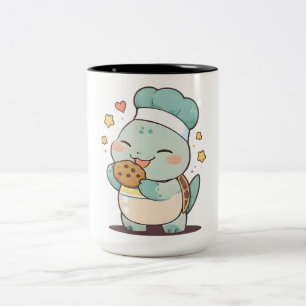 Tasse 2 Couleurs Mignon Chef Tortue Mangeant un Cookie Design Kawai