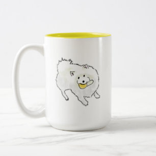 Tasse 2 Couleurs Mignon Chien Blanc Fluffy Dessiné à la Main Tenant