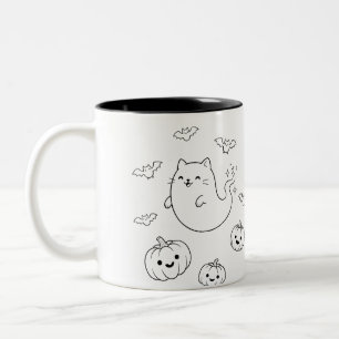 Tasse 2 Couleurs Mignon fantôme de chat d'Halloween Citrouilles Cha