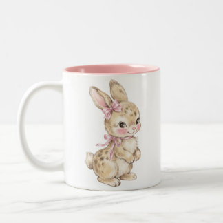 Tasse 2 Couleurs Mignon Lapin Bébé à l'aquarelle avec Nœud Rose Deu