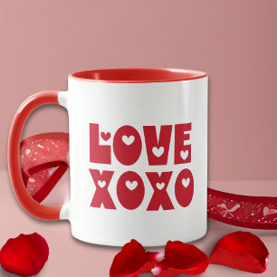 Tasse 2 Couleurs Mignon Moderne Gras Rouge Saint Valentin Amour XOX