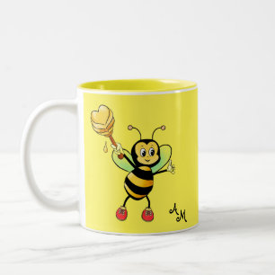 Tasse 2 Couleurs Mignonne abeille à miel avec cœur et monogramme su