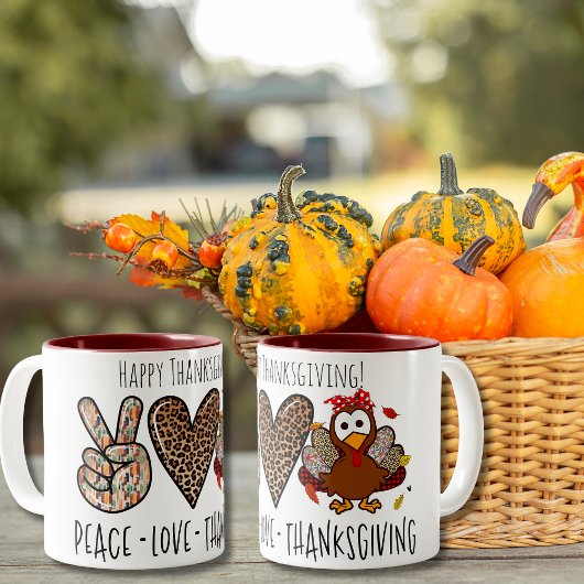 Tasse 2 Couleurs Mignonne et amusante Paix Amour Thanksgiving