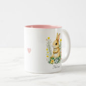 Tasse 2 Couleurs Mignonne Lapin de Pâques & Coeur Personnalisé (Devant droit)