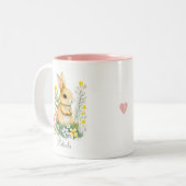 Tasse 2 Couleurs Mignonne Lapin de Pâques & Coeur Personnalisé (Devant gauche)