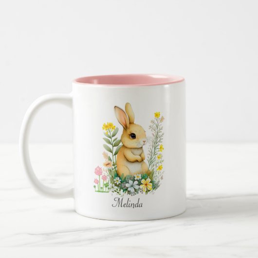 Tasse 2 Couleurs Mignonne Lapin de Pâques & Coeur Personnalisé (Gauche)