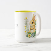Tasse 2 Couleurs Mignonne lapin et monogramme de Pâques sur blanc (Devant droit)