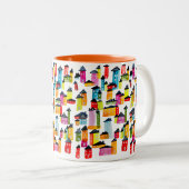 Tasse 2 Couleurs Mignonnes maisons d'aquarelle blanc (Devant droit)