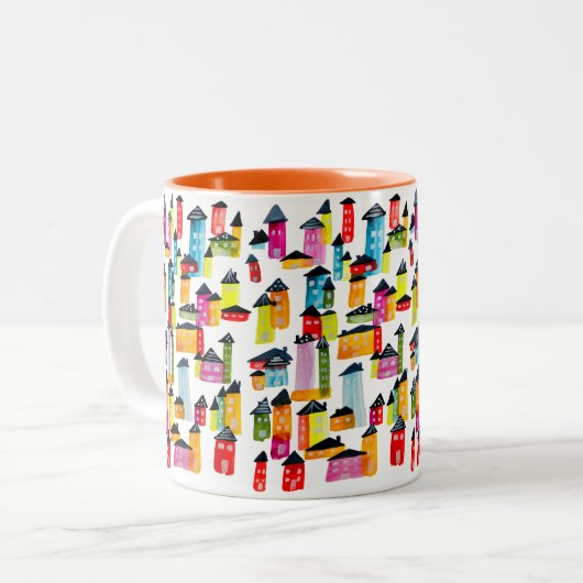 Tasse 2 Couleurs Mignonnes maisons d'aquarelle blanc (Devant gauche)