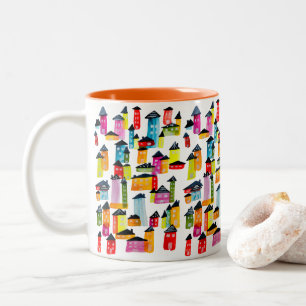 Tasse 2 Couleurs Mignonnes maisons d'aquarelle blanc