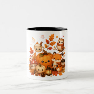 Tasse 2 Couleurs Mignons Animaux D'automne Kawaii Citrouille Renard