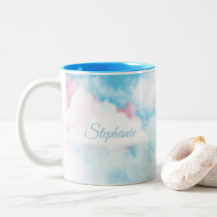 Tasse 2 Couleurs Mignons Nuages Rose Et Bleu Personnalisés