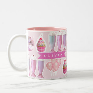 Tasse 2 Couleurs Milkshake Rose Rétro Personnalisé Coquette Mignonn