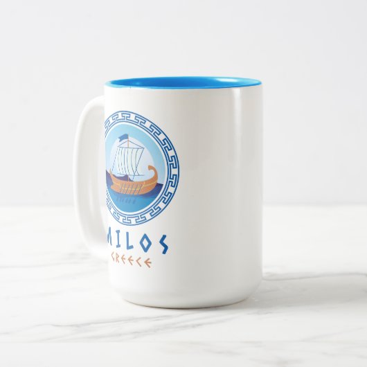 Tasse 2 Couleurs Milos, Grèce Design de navires grecs (Devant gauche)