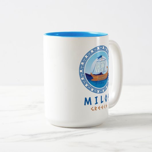 Tasse 2 Couleurs Milos, Grèce Design de navires grecs (Devant droit)