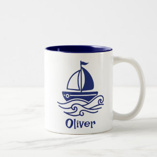 Tasse 2 Couleurs Minimalist Blue Sailboat Sailing Maritime