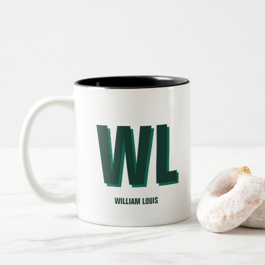 Tasse 2 Couleurs Minimalist Emerald Green Personalized Monogram (Avec donut)