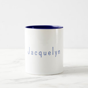 Tasse 2 Couleurs Minimaliste Blanc Bleu Plaine Élégant Nom moderne