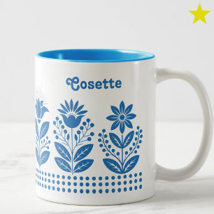 Tasse 2 Couleurs Minimaliste Fleurie Art Populaire Nom Personnalisé