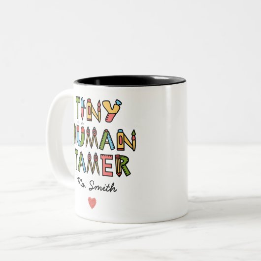 Tasse 2 Couleurs Minuscule Tamer humain | Nom de l'enseignant perso (Devant gauche)