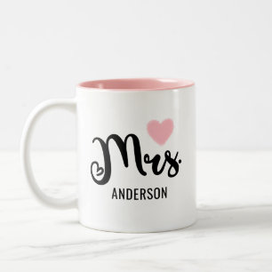 Tasse 2 Couleurs Mme Black Modern Script Coeur rose Personnalisé Ma