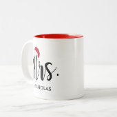Tasse 2 Couleurs Mme Red Santa Hat sur mesure Monogramme de vacance (Devant gauche)