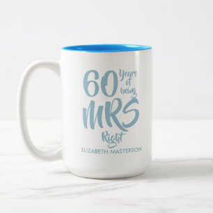 Tasse 2 Couleurs Mme Right Fun 60e anniversaire de mariage diamant