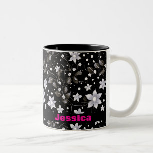 Tasse 2 Couleurs Modèle floral gris et noir